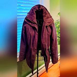 LLBean faux suede hooded winter jacket, dark brown, women's small